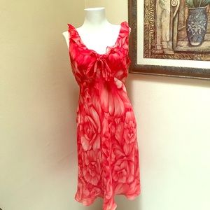 Ann Taylor Red Floral Casual Silk Dress Size 6